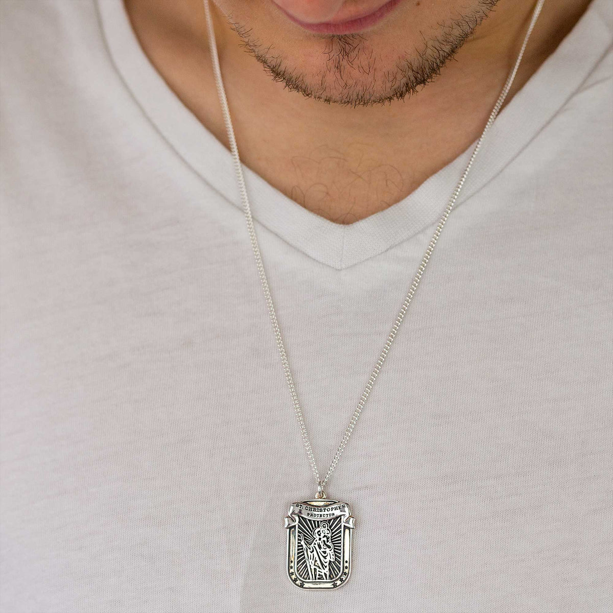 mens silver necklace pendant travel gift going away travelling