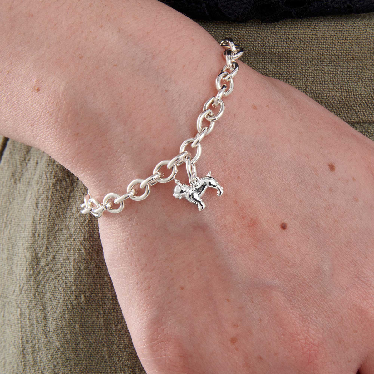 pug silver dog charm on adjustable charm bracelet gift for dog lover