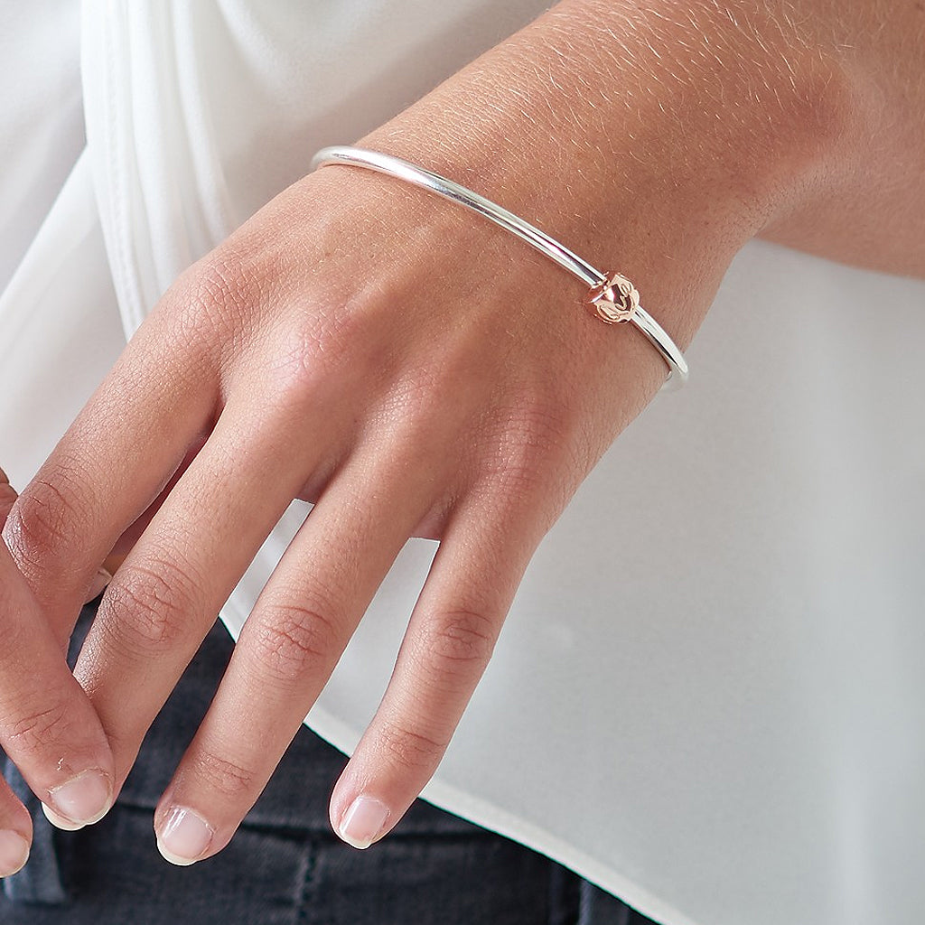 Que Sera Silver and Gold Worry Bead Bangle designer silver Mindfulness Gift Scarlett Jewellery