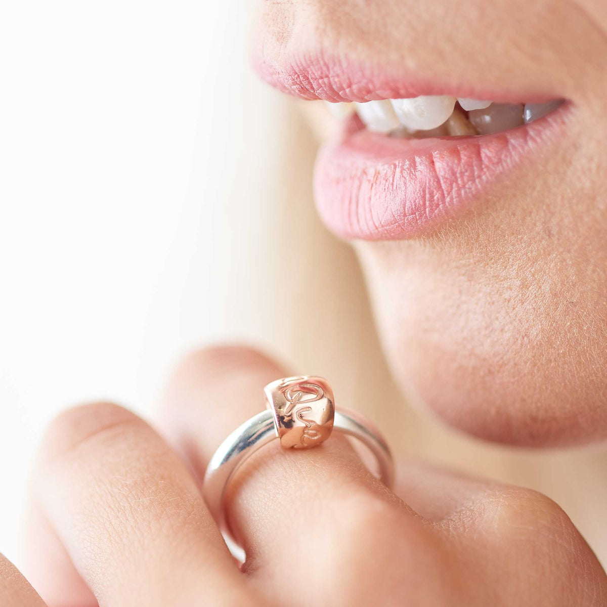Que Sera Silver &amp; rose gold Worry bead Ring unique designer Scarlett Jewellery