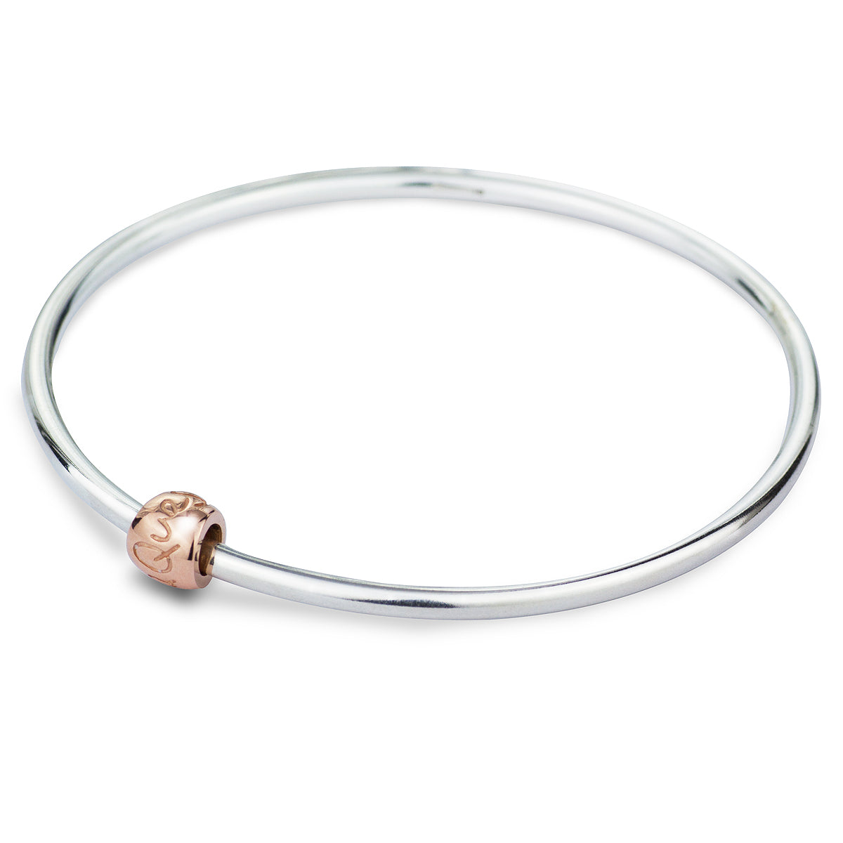 Que Sera Silver and recycled rose Gold Worry Bead Bangle designer silver Mindfulness Gift Scarlett Jewellery