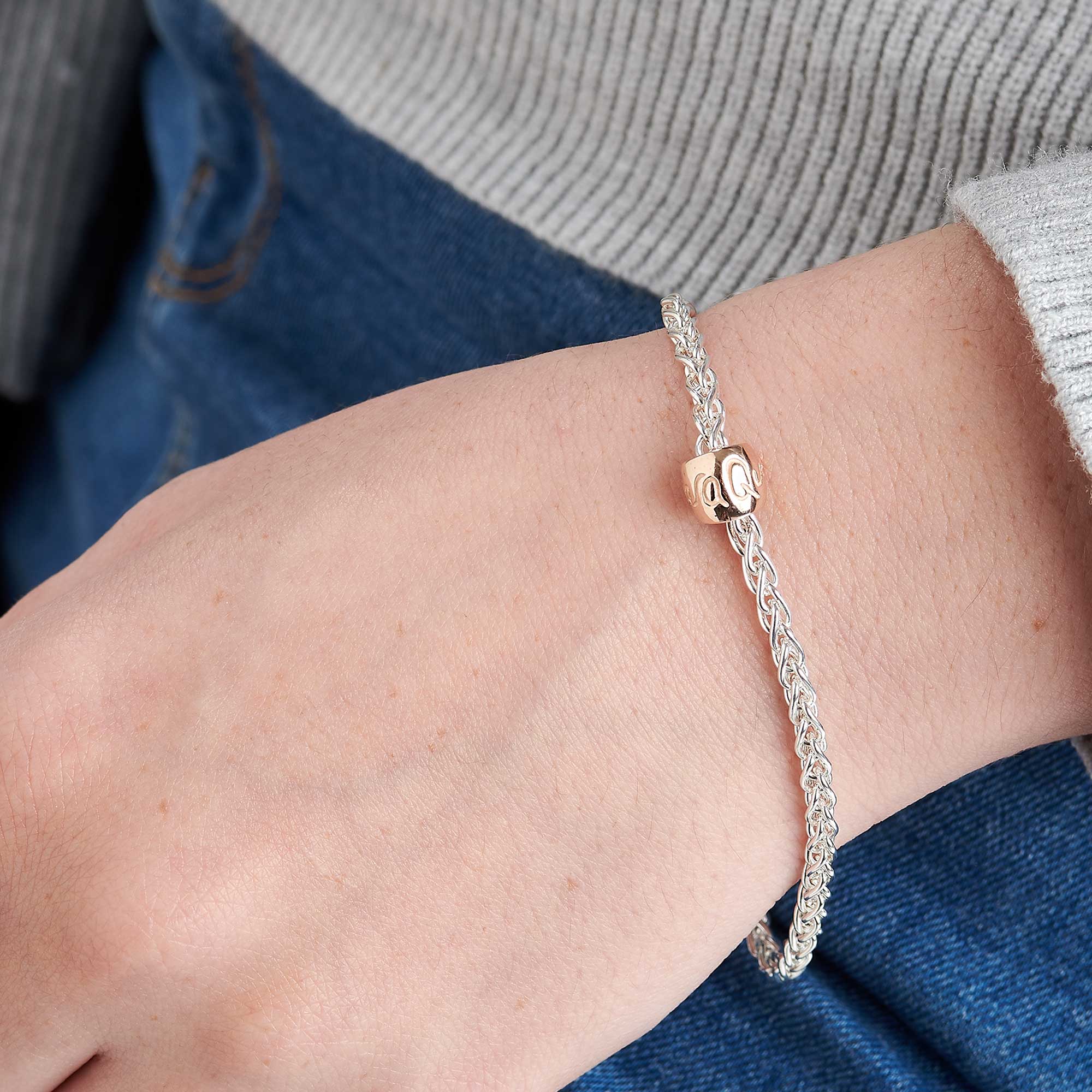 Que Sera Silver & recycled Rose Gold Worry Bead Bracelet Mindfulness Gift Scarlett Jewellery