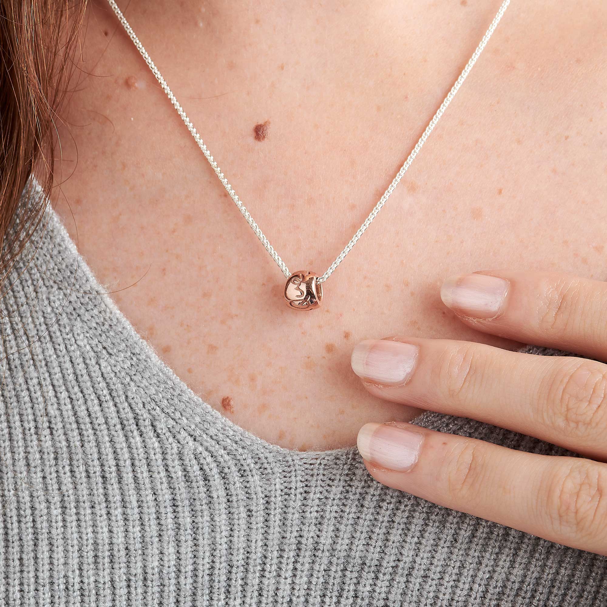 Que Sera recycled Rose Gold Worry Bead Necklace Mindful Slow Fashion Design Scarlett Jewellery UK