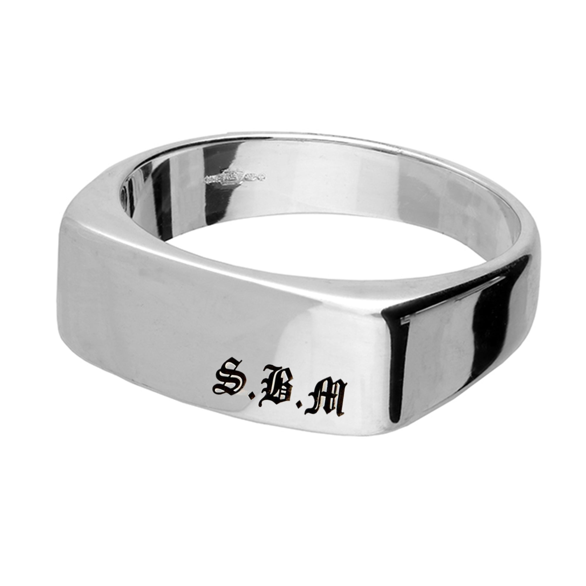 rectangle silver signet ring engraved with old english script initials gift for men