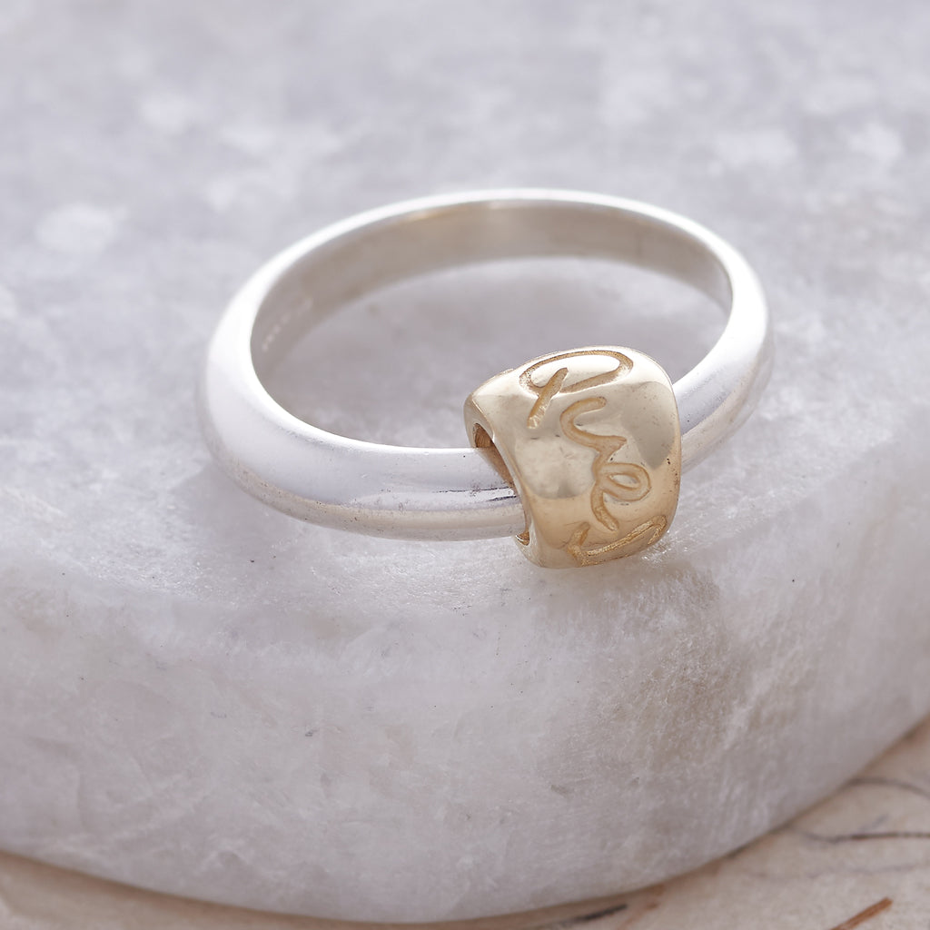 Que Sera Silver &amp; gold Worry bead Ring unique designer Scarlett Jewellery