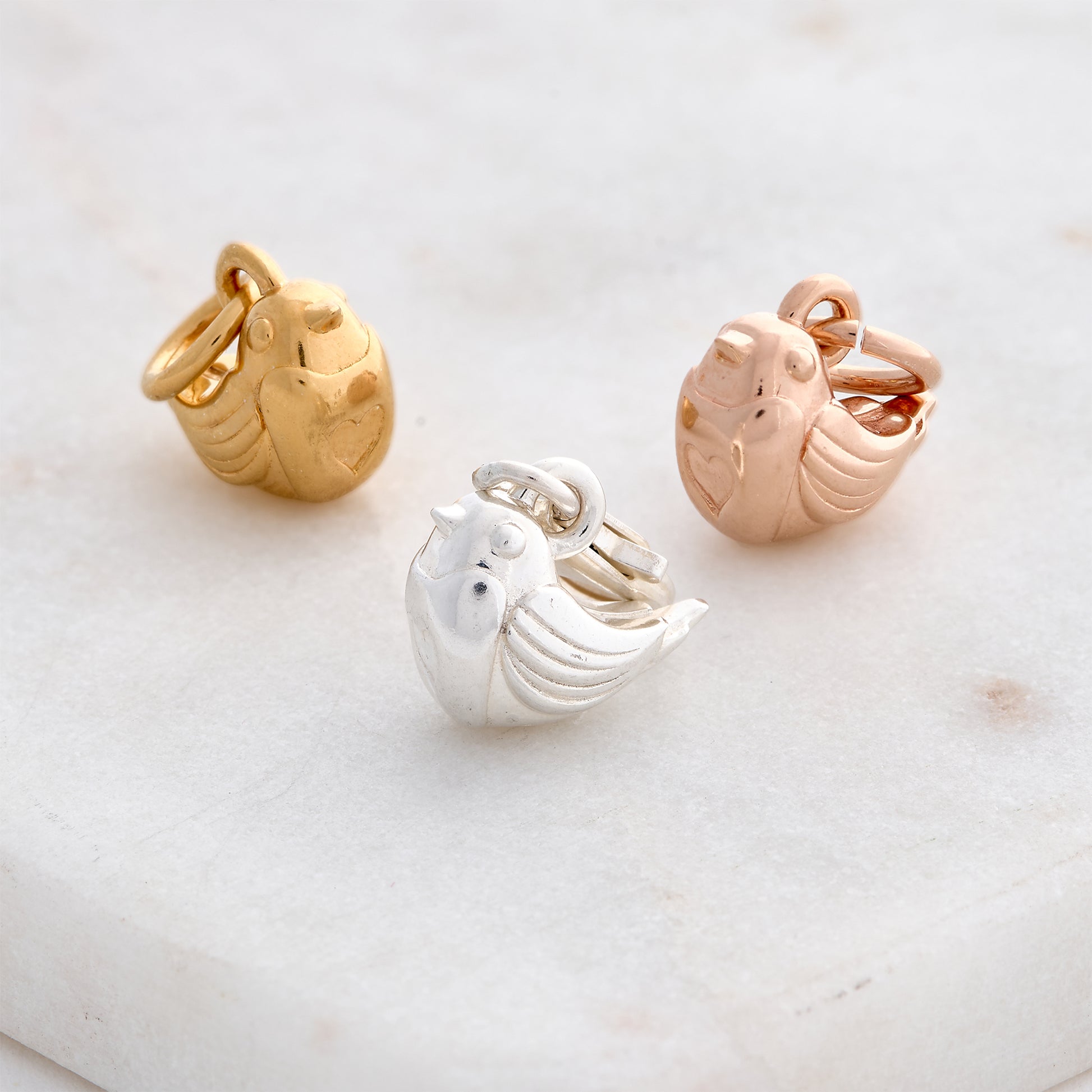robin redbreast silver gold rose gold plated charm scarlett jewellery lucky charms