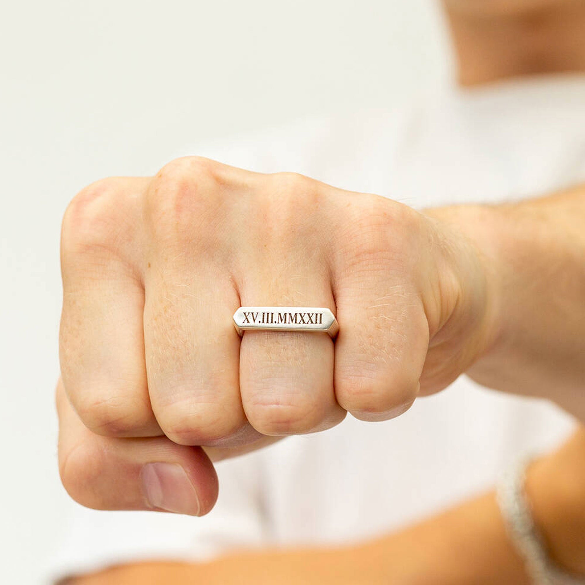 18th or 21st birthday ring engraved with roman numerals date Scarlett Jewellery