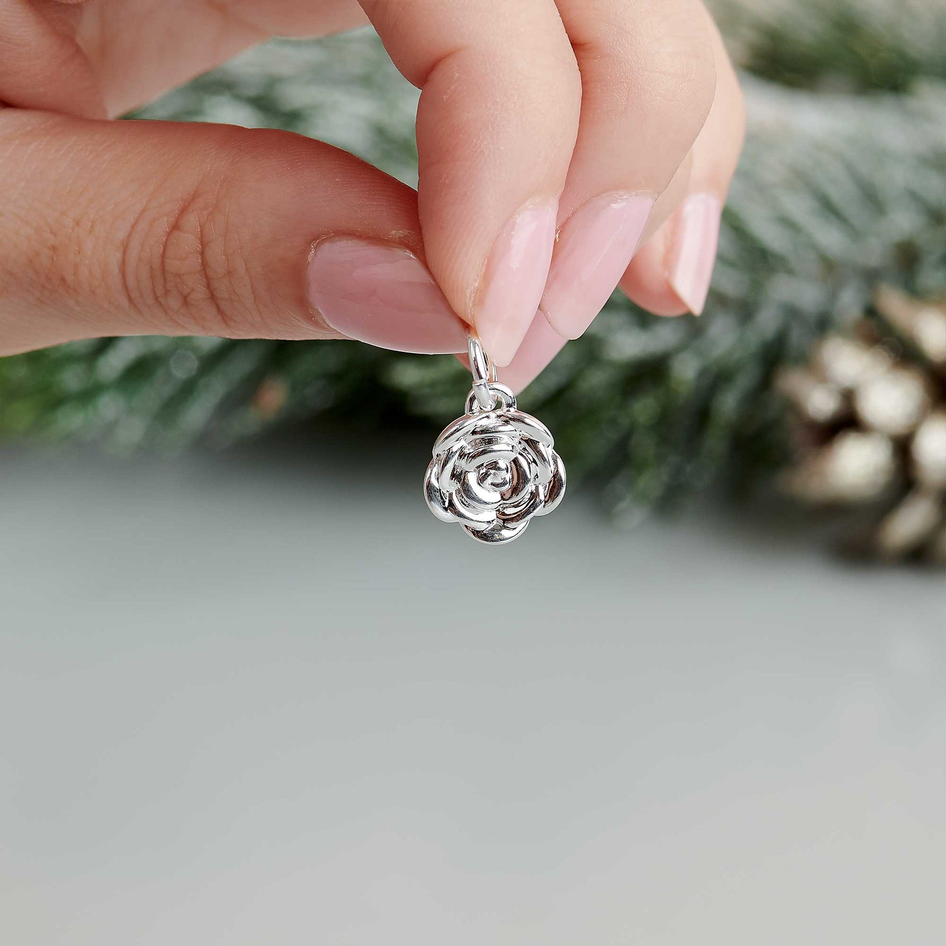 silver rose flower bracelet necklace pendant charm chelsea flower show Scarlett Jewellery