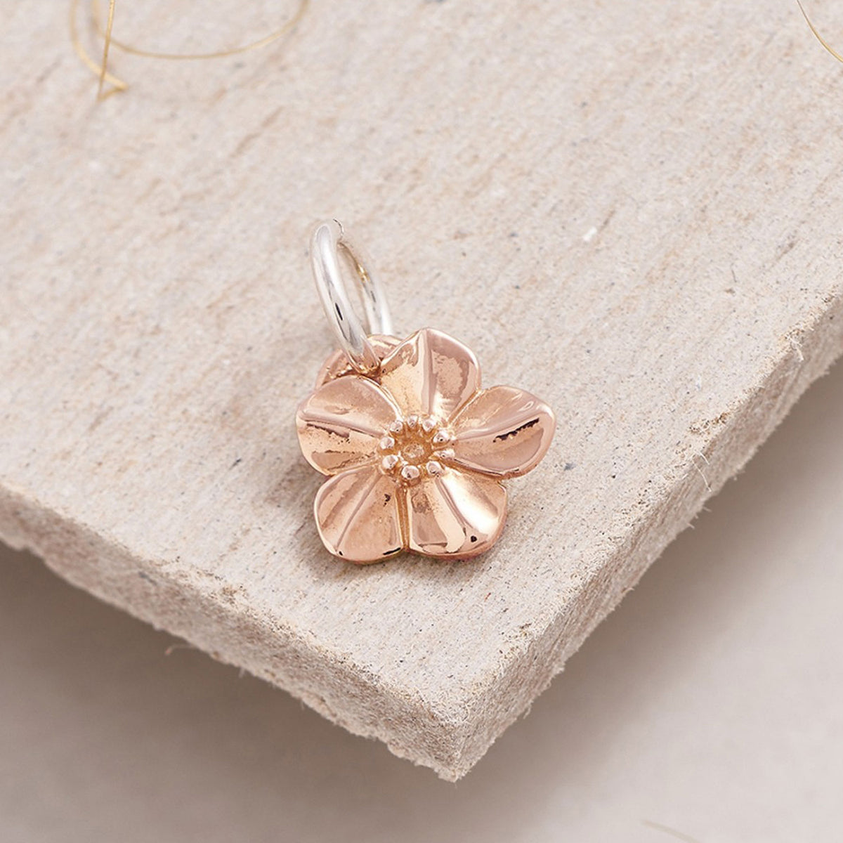 solid rose gold forget me not flower charm Scarlett Jewellery