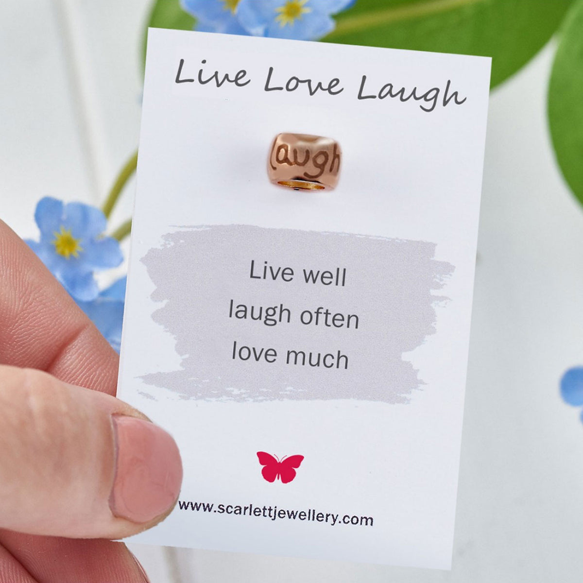 Live Love Laugh Positive Quote Rose Gold Charm Scarlett Jewellery