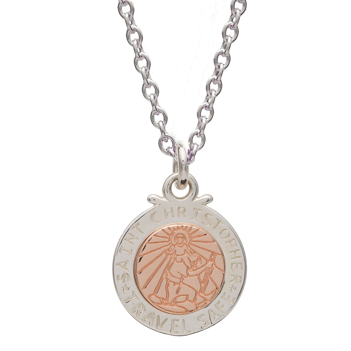 Personalised St Christopher Necklace - Silver &amp; Rose Gold