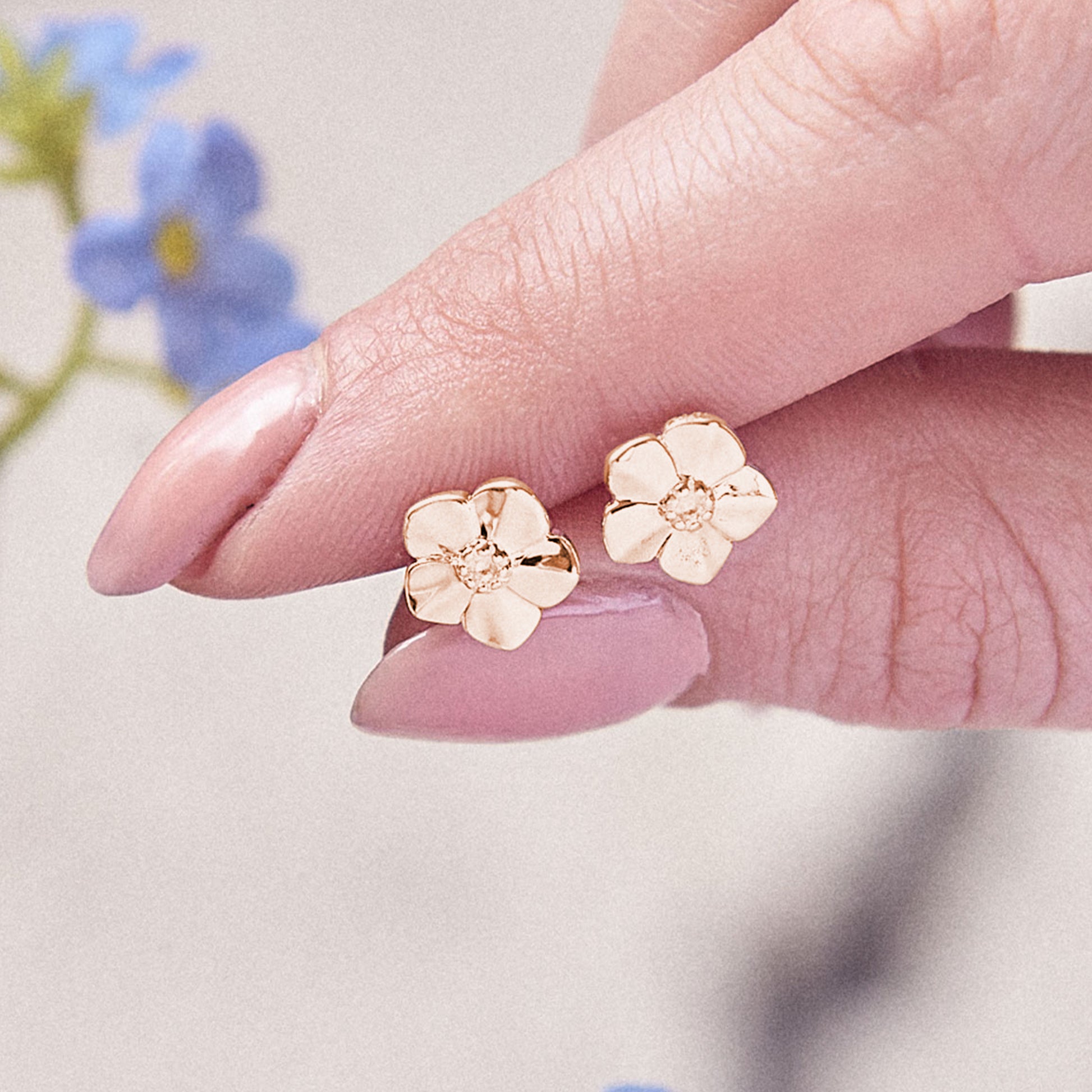 rose gold vermeil forget me not studs scarlett jewellery chelsea flower show