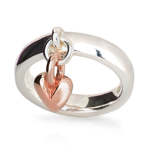 solid silver & recycled rose gold heart charm ring designer womens scarlett jewellery UK
