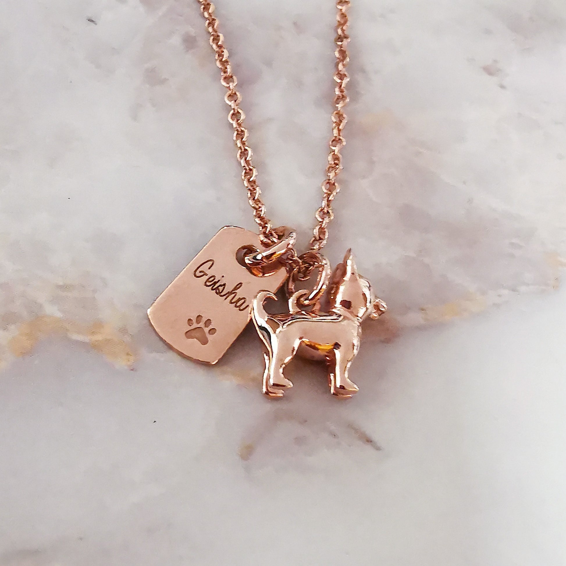rose gold plated chihuahua silver necklace engraved jewellery gift for pet loss