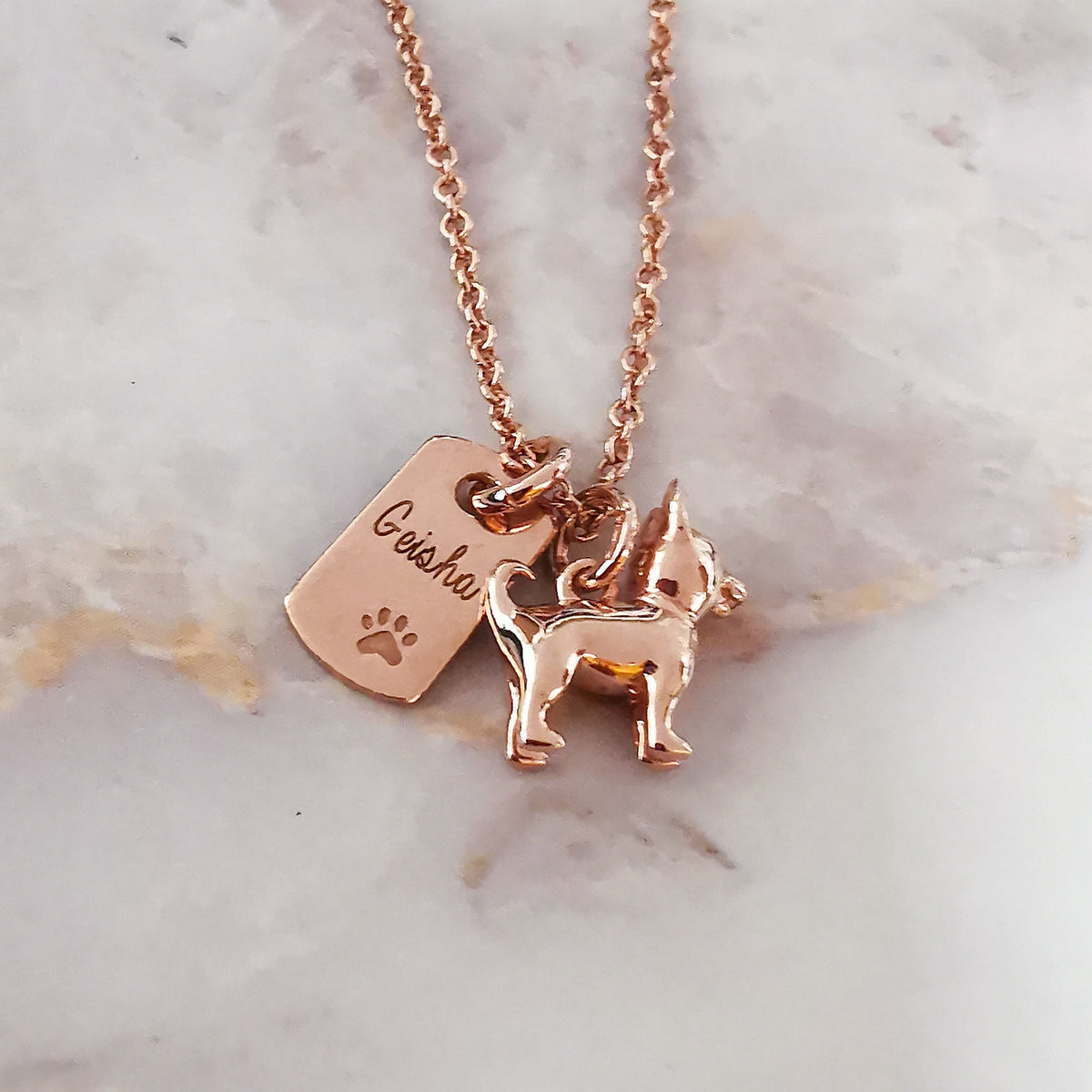rose gold plated chihuahua silver necklace engraved jewellery gift for pet loss