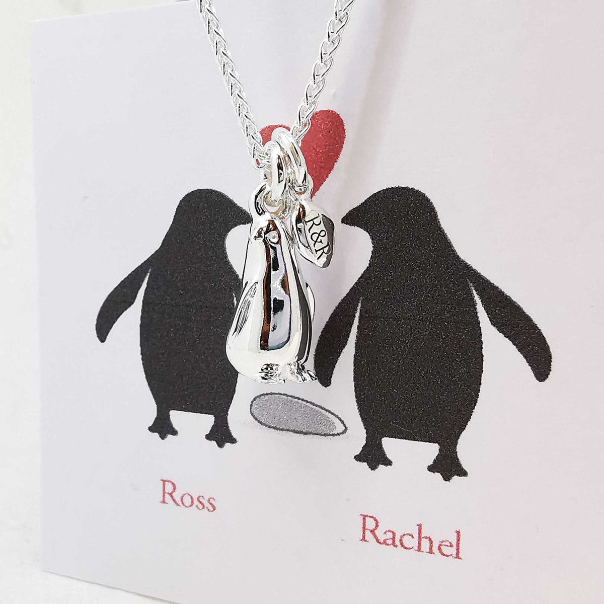 ross and rachel penguin and pebble necklace engraved valentine gift