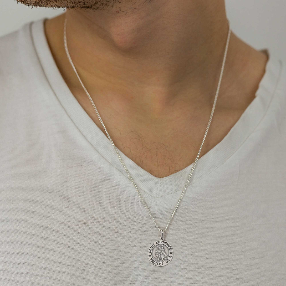 saint christopher protect us silver necklace vintage oxidised