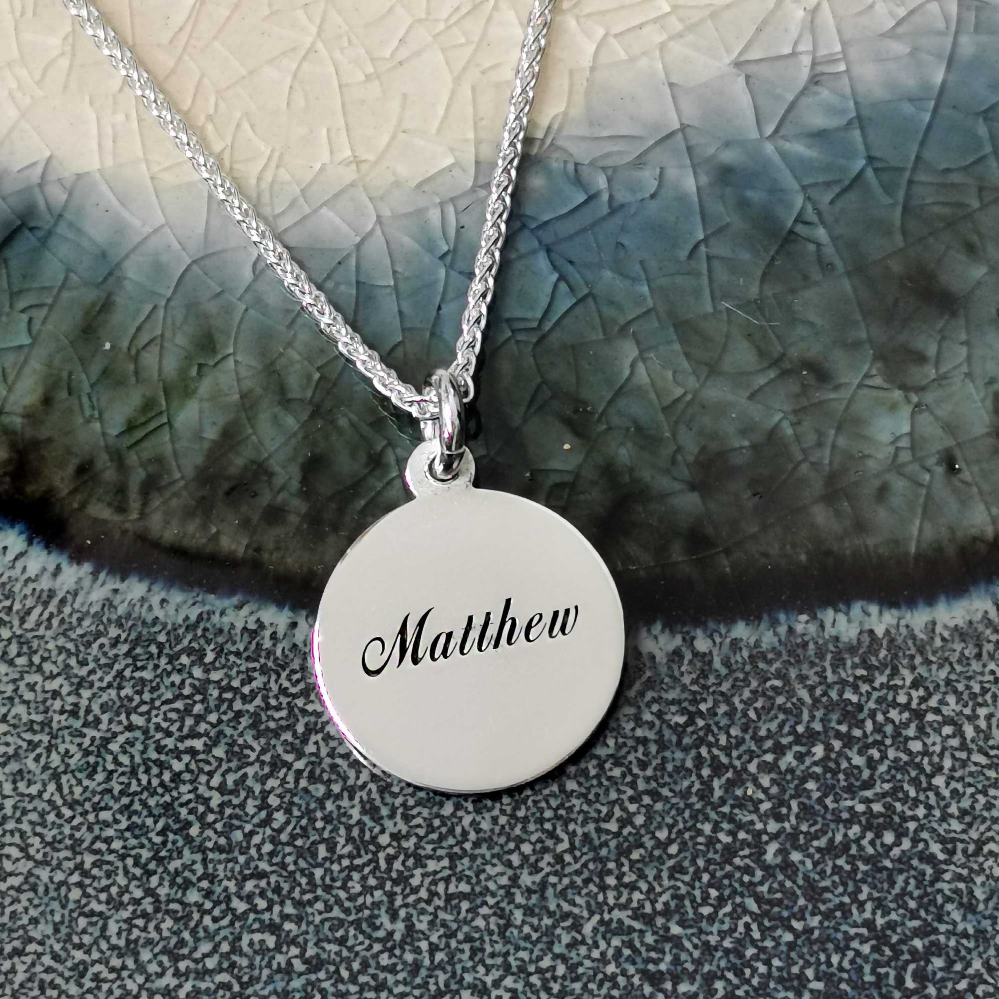 engraved script back name small saint christopher pendant necklace