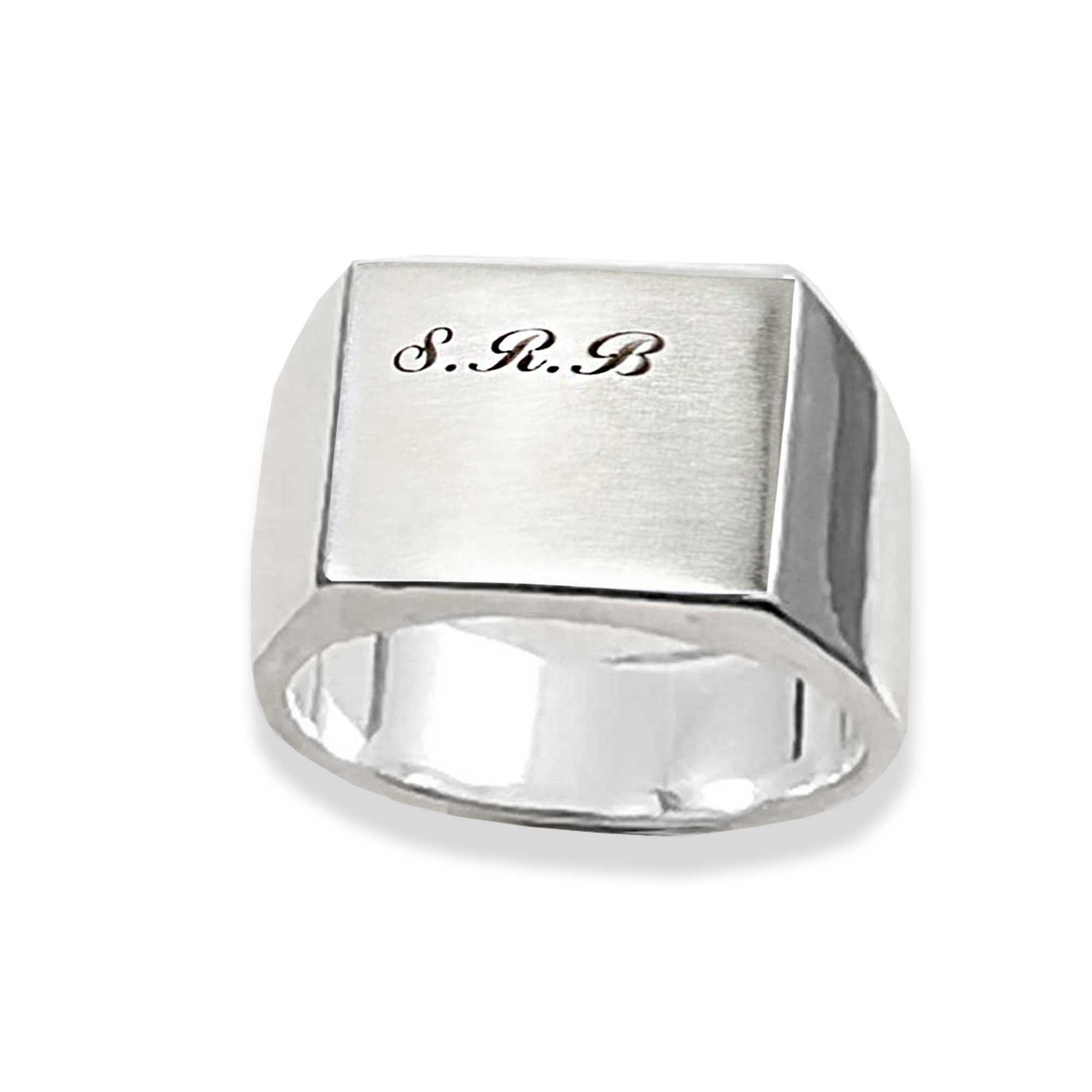 silver signet ring bespoke personalised engrave with script monogram initials mans pinky ring gift for son grandson