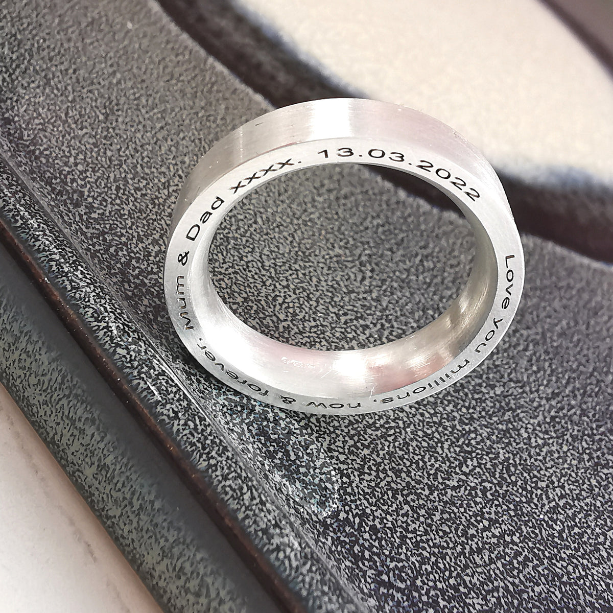 secret message ring edge engraved mens ring solid silver Scarlet Jewellery UK