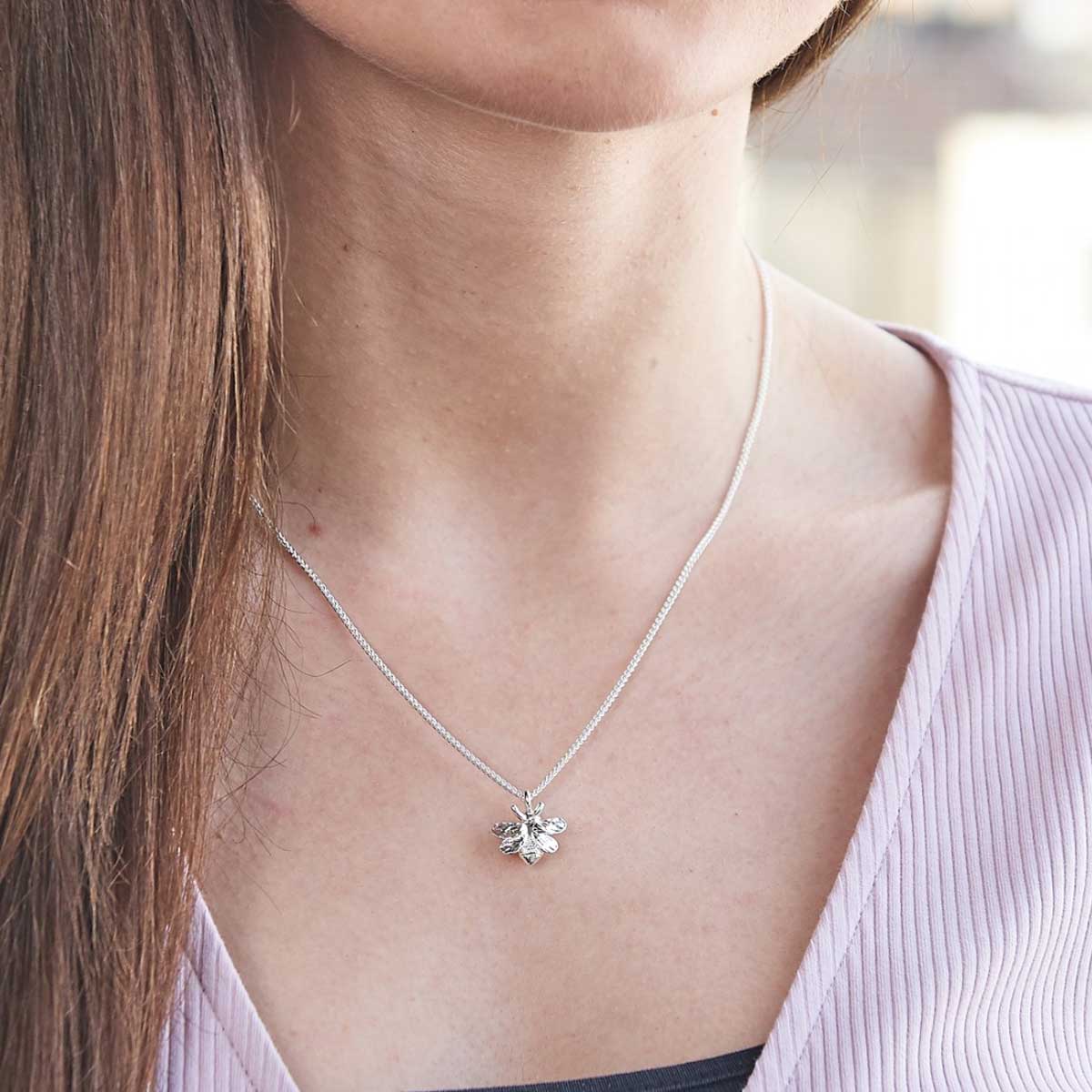 Solid silver bumble bee pendant necklace Brighton designer Scarlett Jewellery