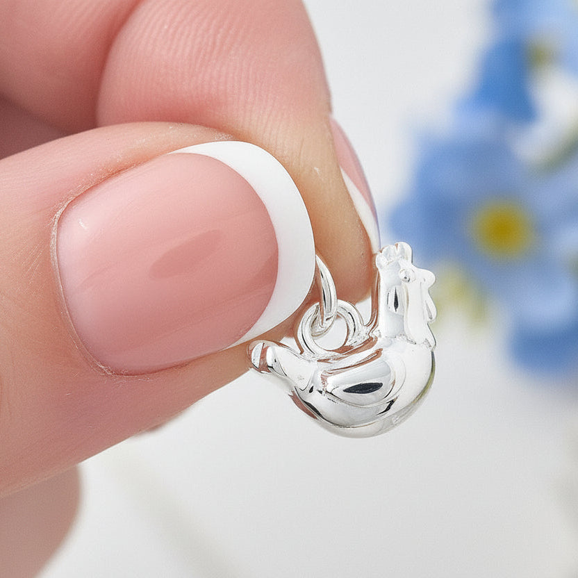Chicken Silver Bracelet Charm Solid Silver Free UK Delivery