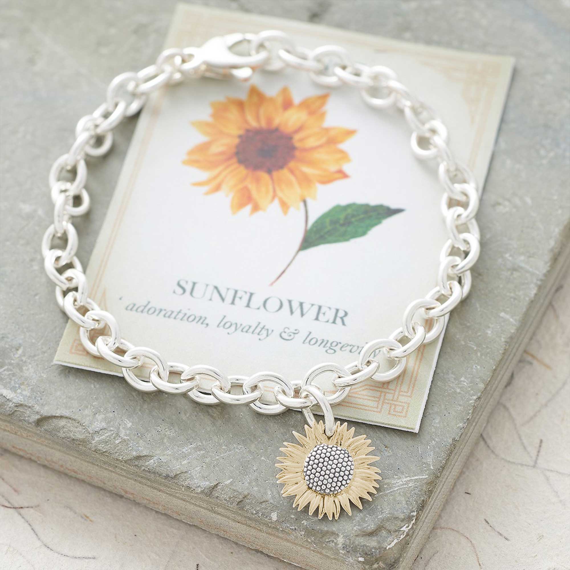 gold plated vermeil silver sunflower charm bracelet