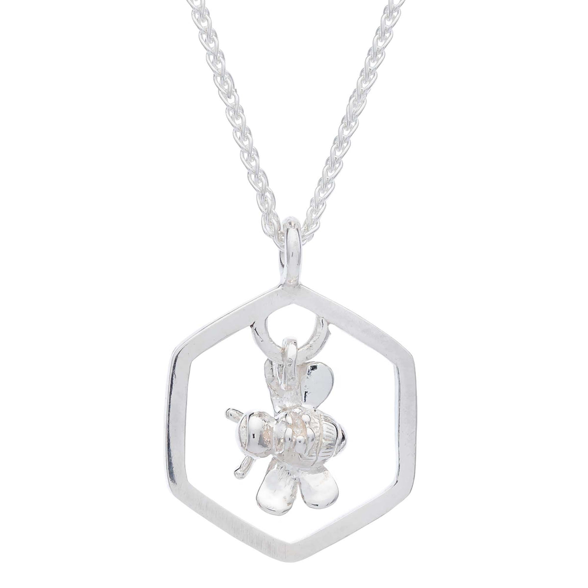 silver hexagon honey comb bee necklace scarlett jewellery