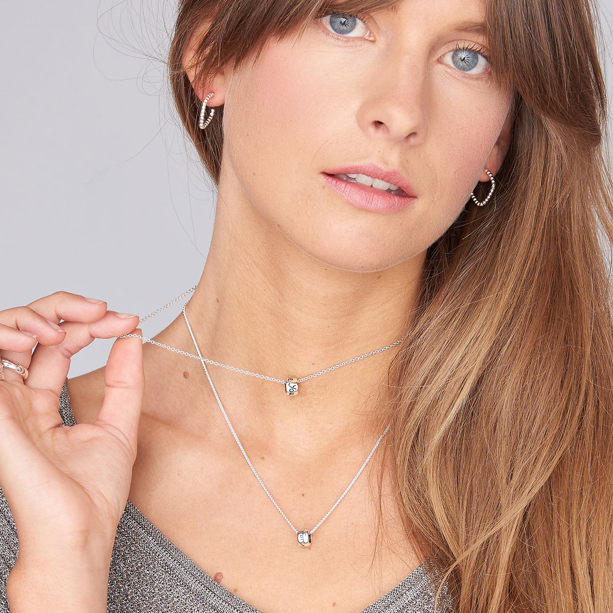 Silver engraved charm bead pendant Scarlett Jewellery