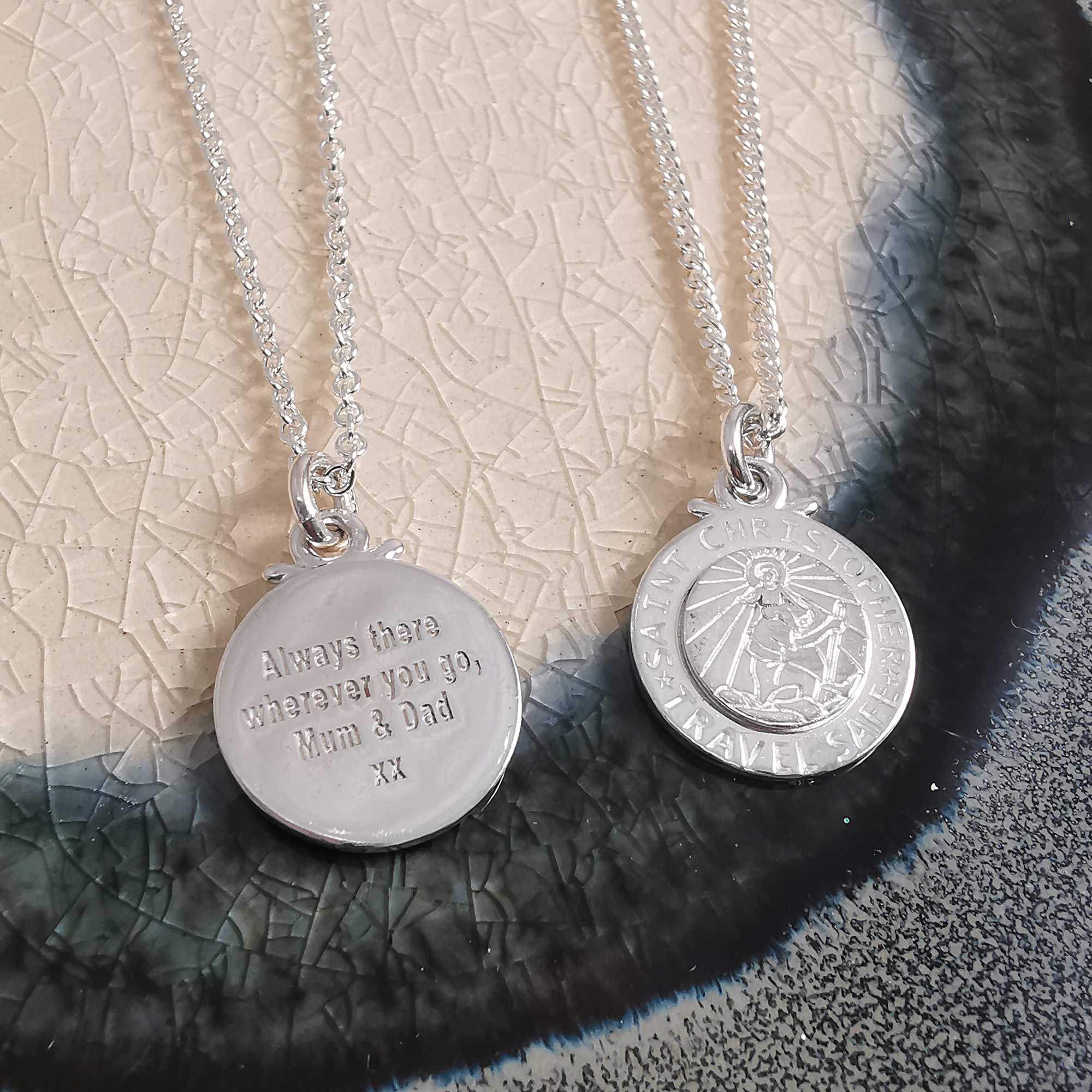 silver saint christopher engraved custom bespoke