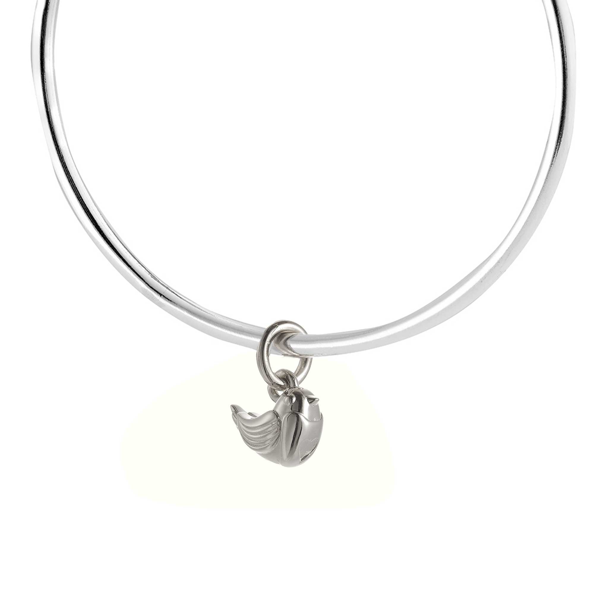 Solid silver robin redbreast bird charm bangle scarlett jewellery christmas gift wife