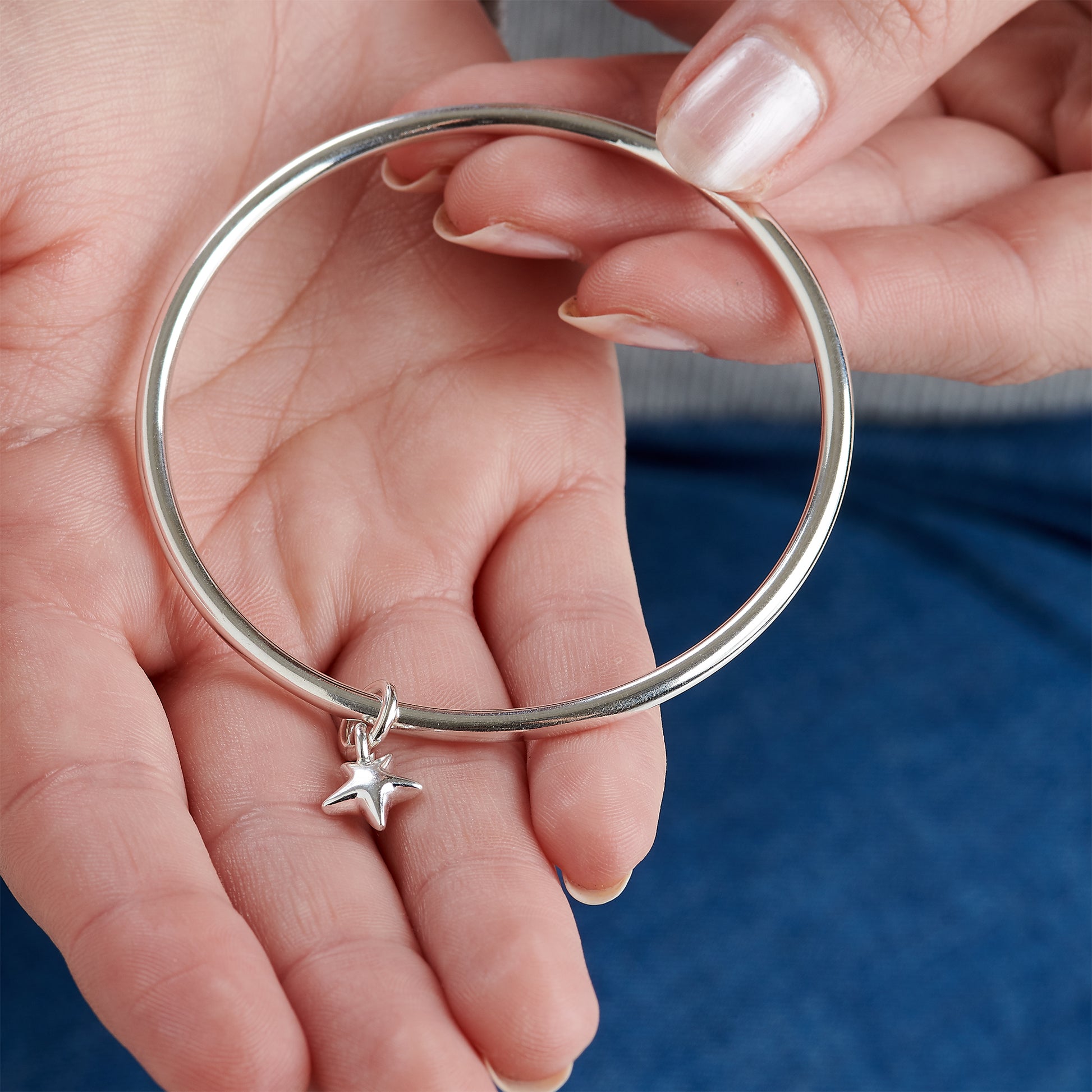 UK-Made Sterling Silver Bangle with Organic Star