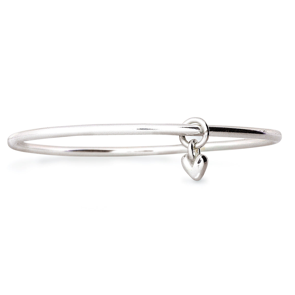 Recycled silver heart charm bangle made in UK by Scarlett Jewellery