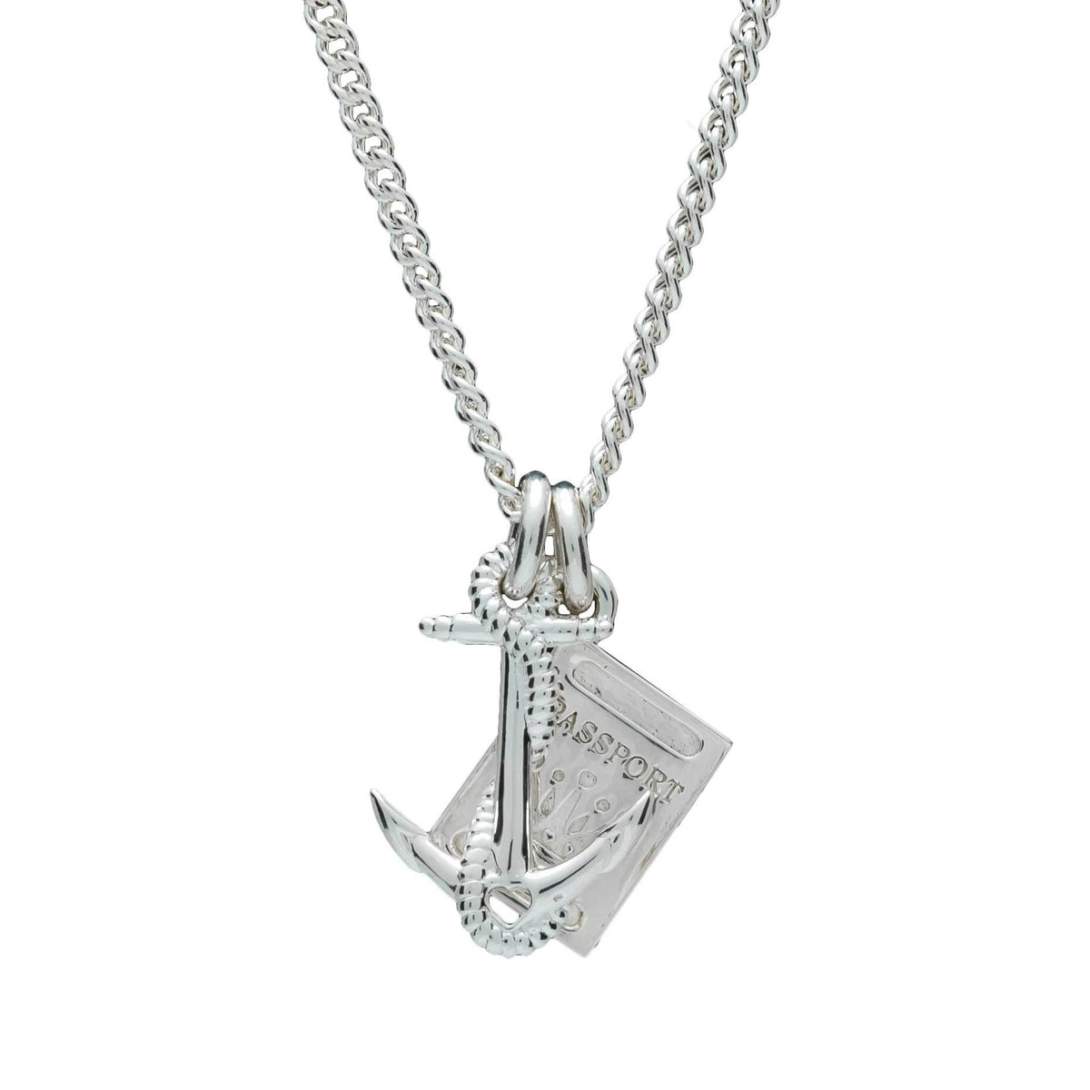 Anchor &amp; Passport Personalised Silver Travel Gap Year Curb Chain Necklace