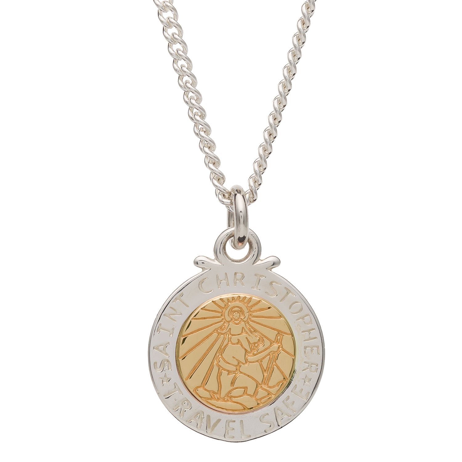 Off The Map St Christopher Silver & Solid Gold Necklace - engraved travel safe Saint Christopher