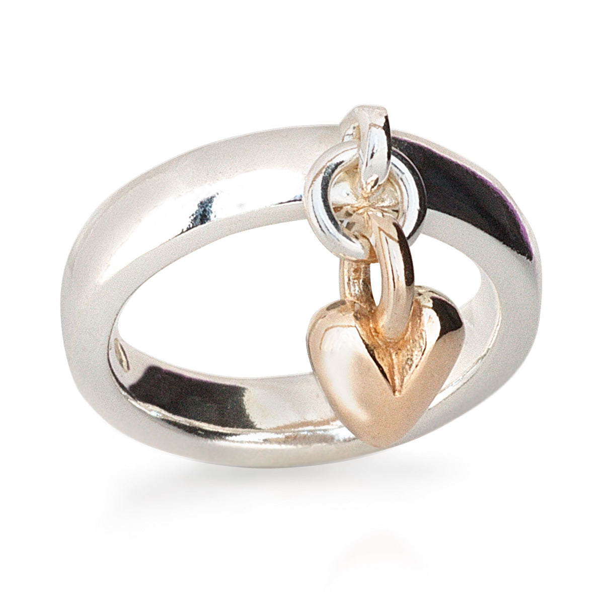 solid silver & recycled solid gold heart charm ring designer womens scarlett jewellery UK