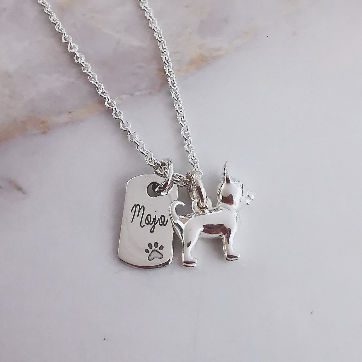 chihuahua dog silver necklace engraved jewellery gift for pet loss