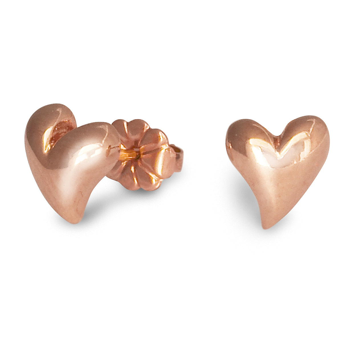 9 carat solid rose gold heart stud earrings for pierced ears Scarlett Jewellery