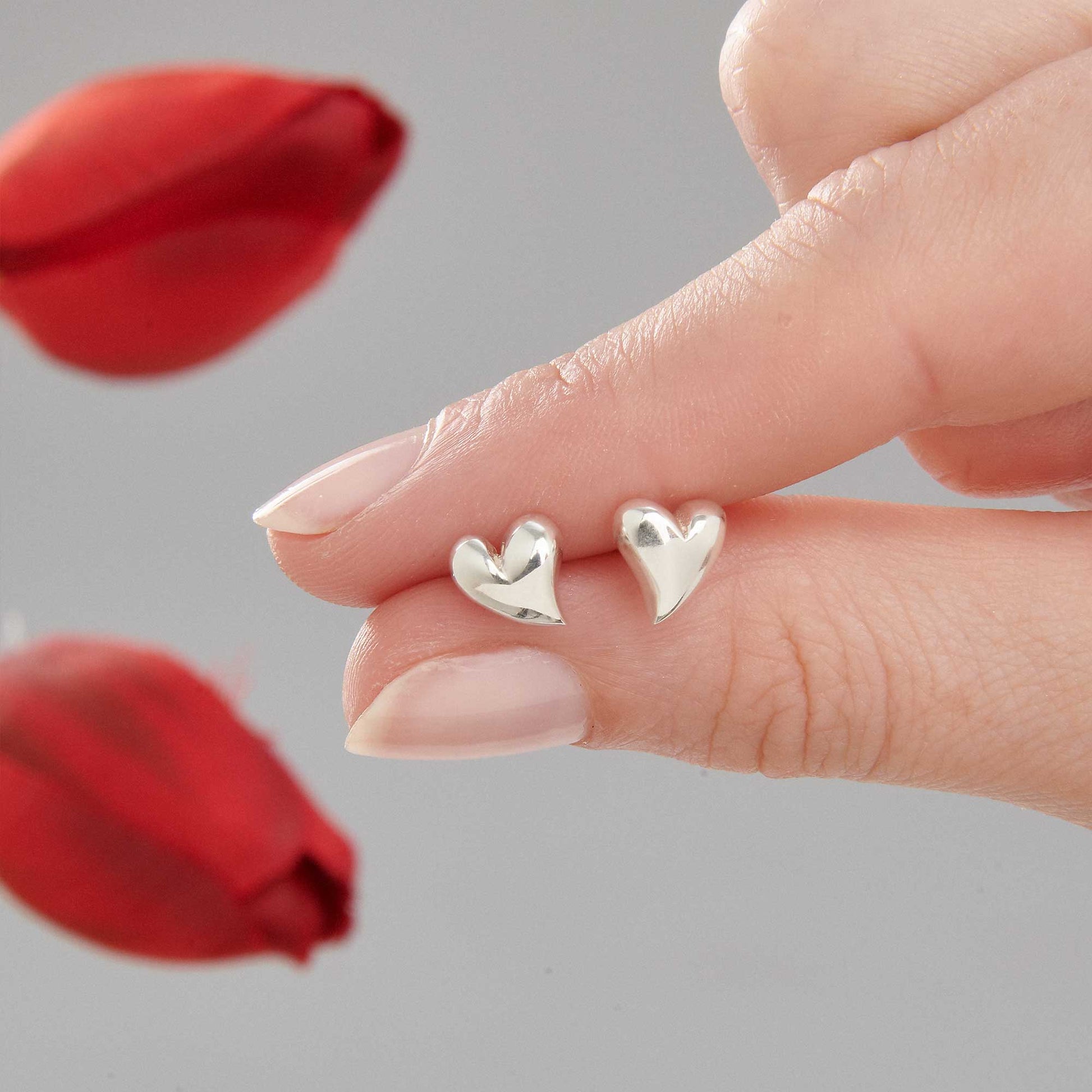 solid silver heart stud earrings for women gift for wife girlfriend designer silver studs