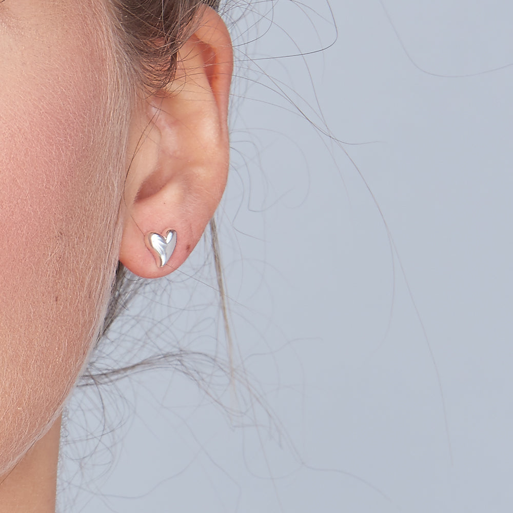 Simply Heart Silver Stud Earrings Symmetrical heart shaped studs for pierced ears Scarlett Jewellery