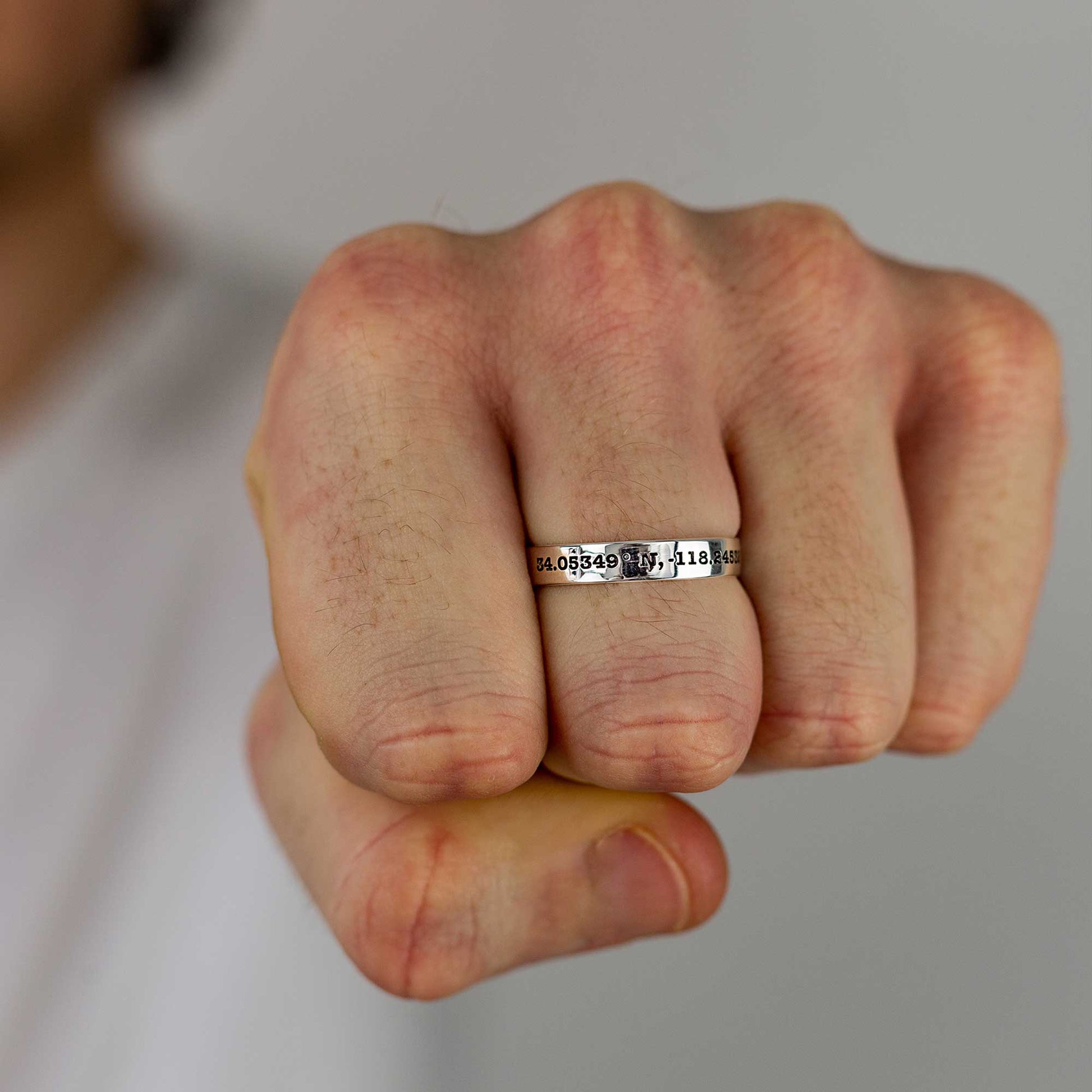 custom coordinates silver plain ring band engraved jewellery for man