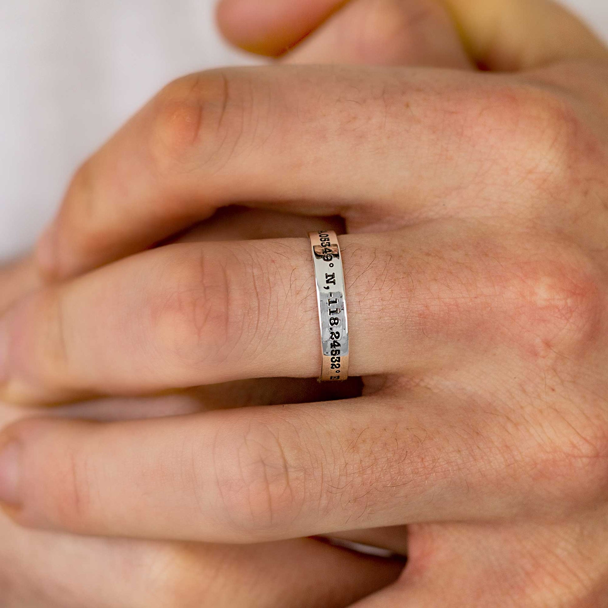 custom coordinates silver plain ring band engraved jewellery for man