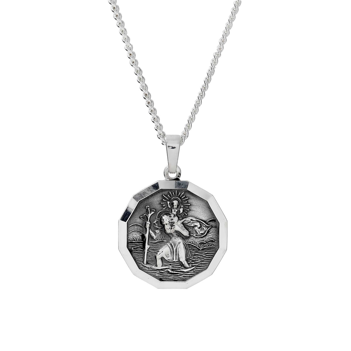 small dodecagon 12 sided st christopher pendant for men women travel gift for him