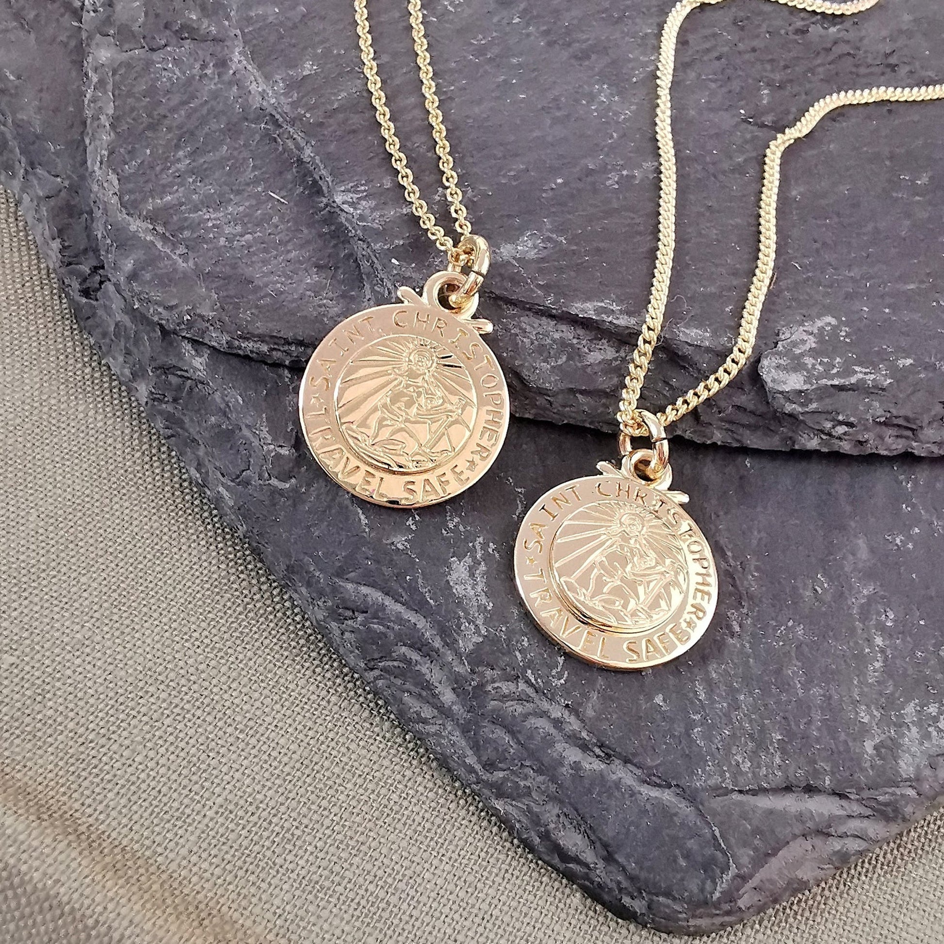 solid gold small sized st christopher necklace trace chain Off The Map Jewellery UK