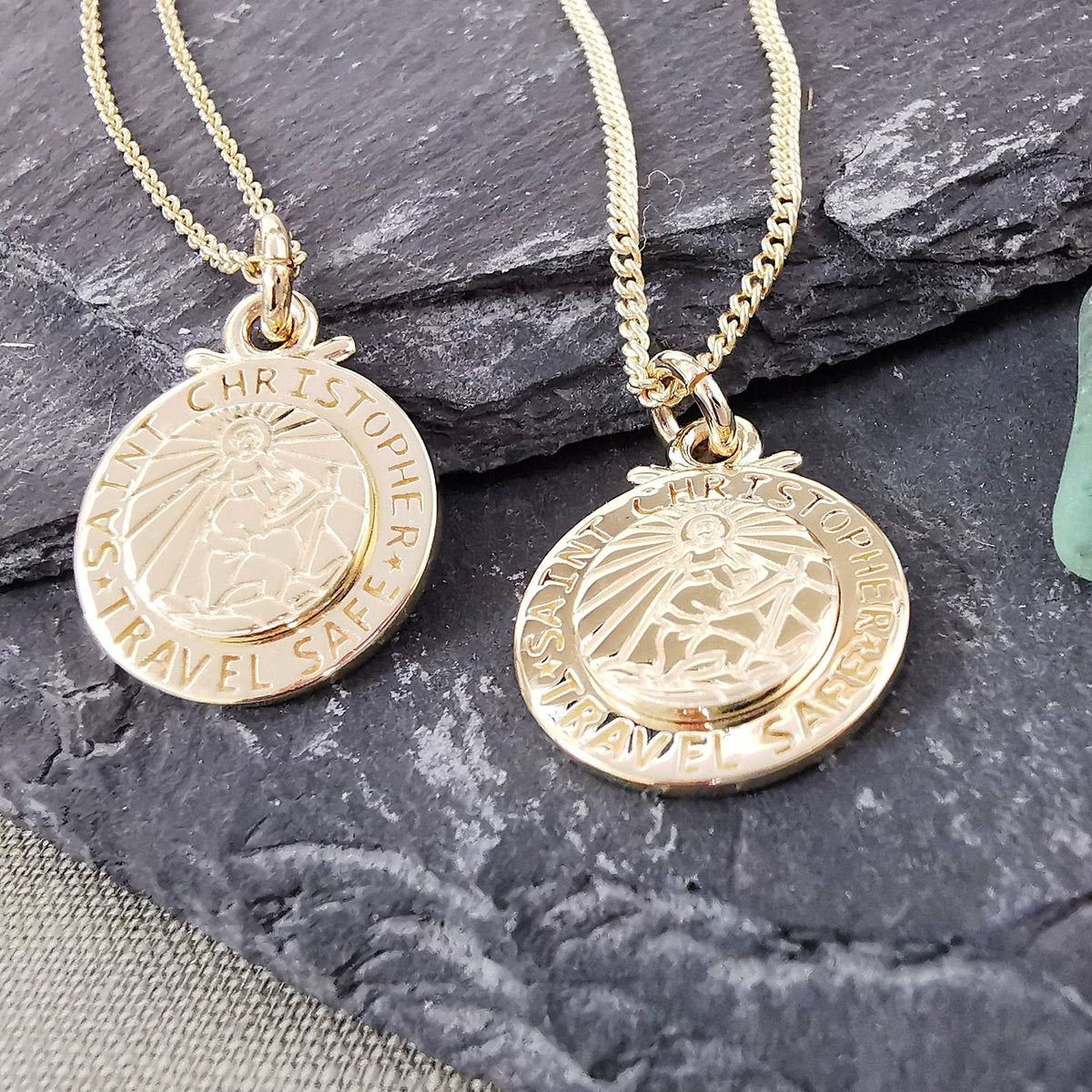 solid gold small sized st christopher necklace trace chain Off The Map Jewellery UK