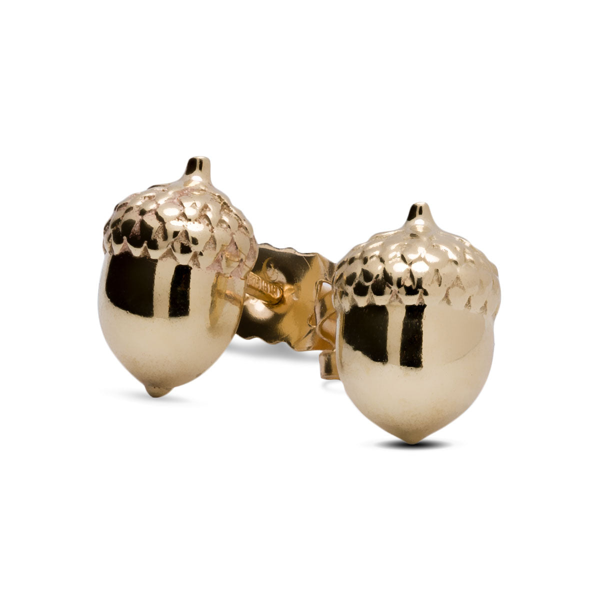 Solid gold acorn stud earrings fall jewellery handmade UK Scarlett