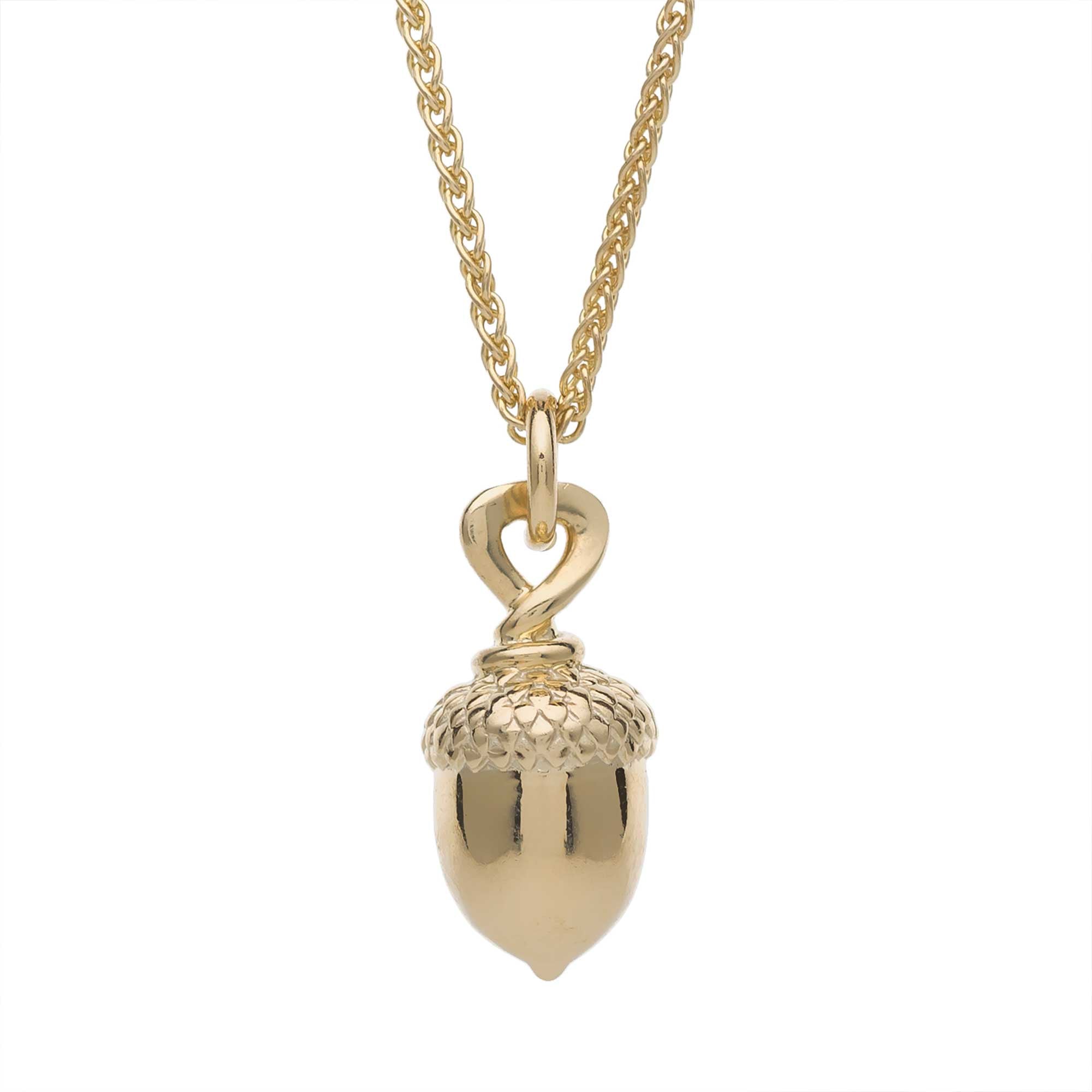 Solid gold acorn necklace handmade UK Designer Scarlett Jewellery