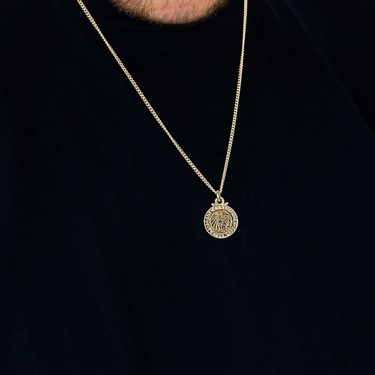 solid gold small sized st christopher necklace trace chain Off The Map Jewellery UK