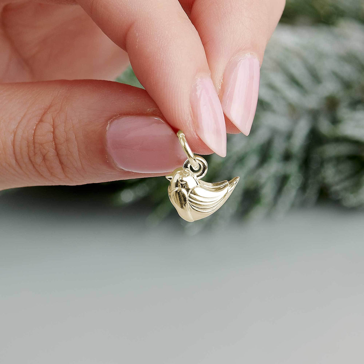 solid gold robin redbreast festive bracelet charm necklace pendant christmas fits pandora 