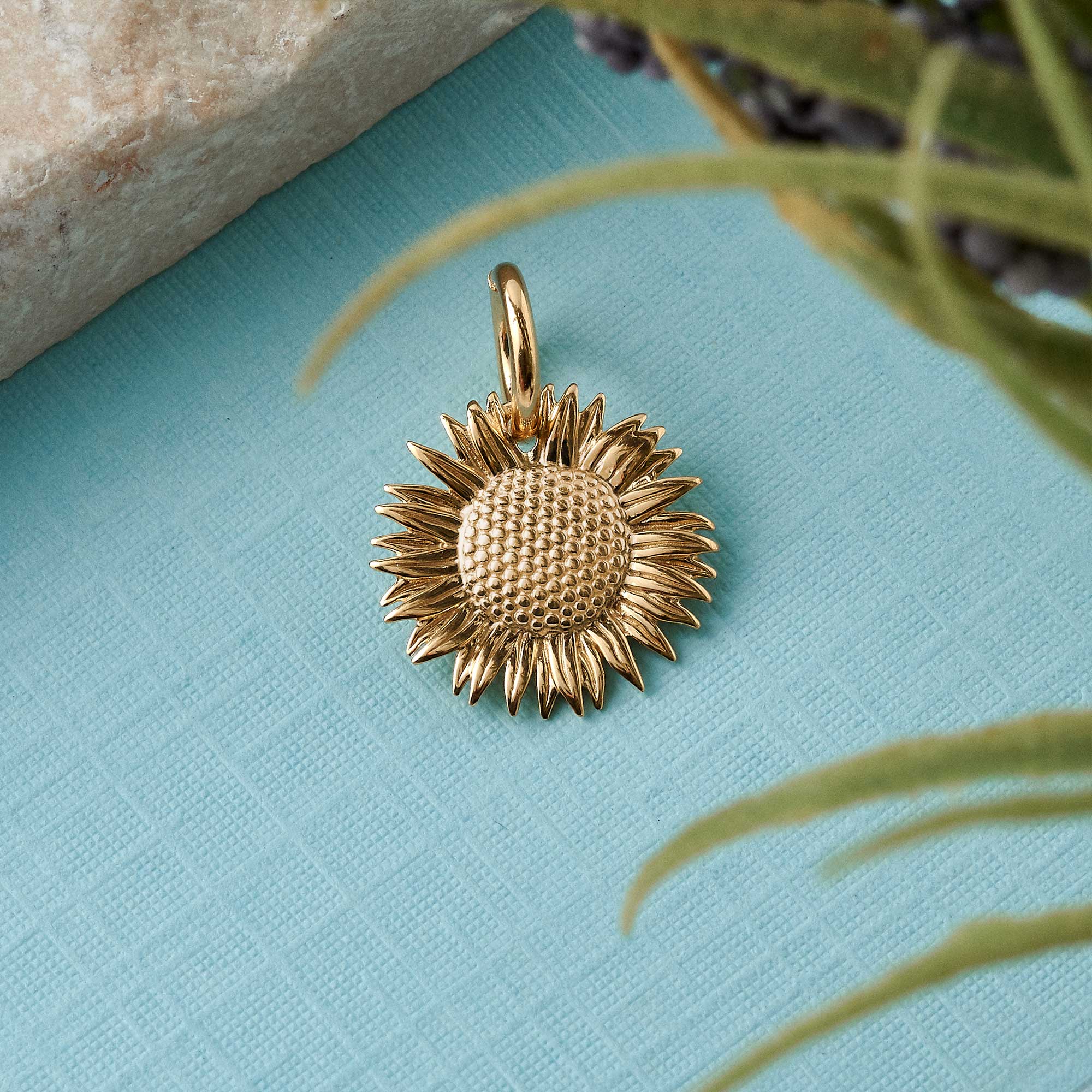 solid gold sunflower bracelet necklace charm 9 carat made in UK